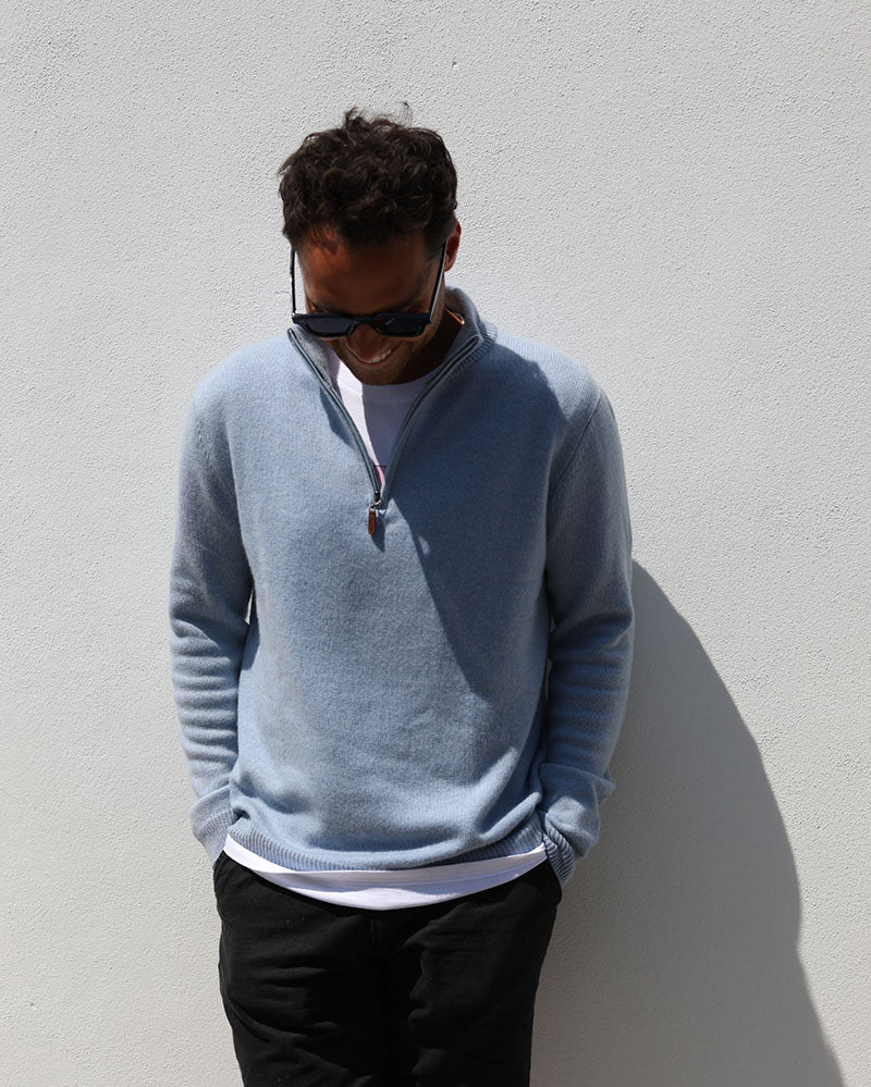 Cashmere and Merino wool 1/4 zip | Trevose Blue