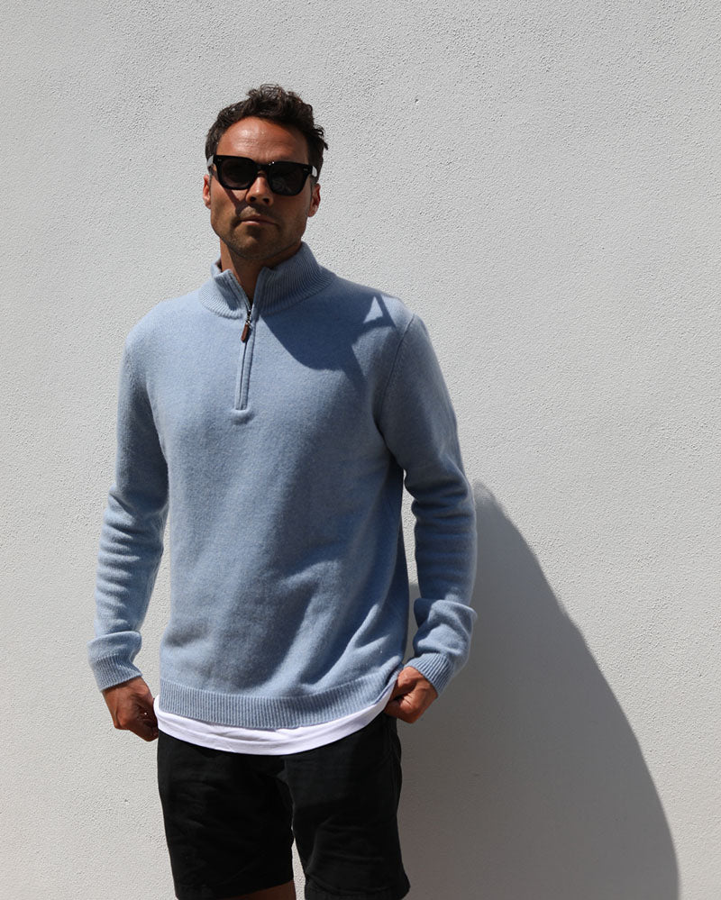 Cashmere and Merino wool 1/4 zip | Trevose Blue