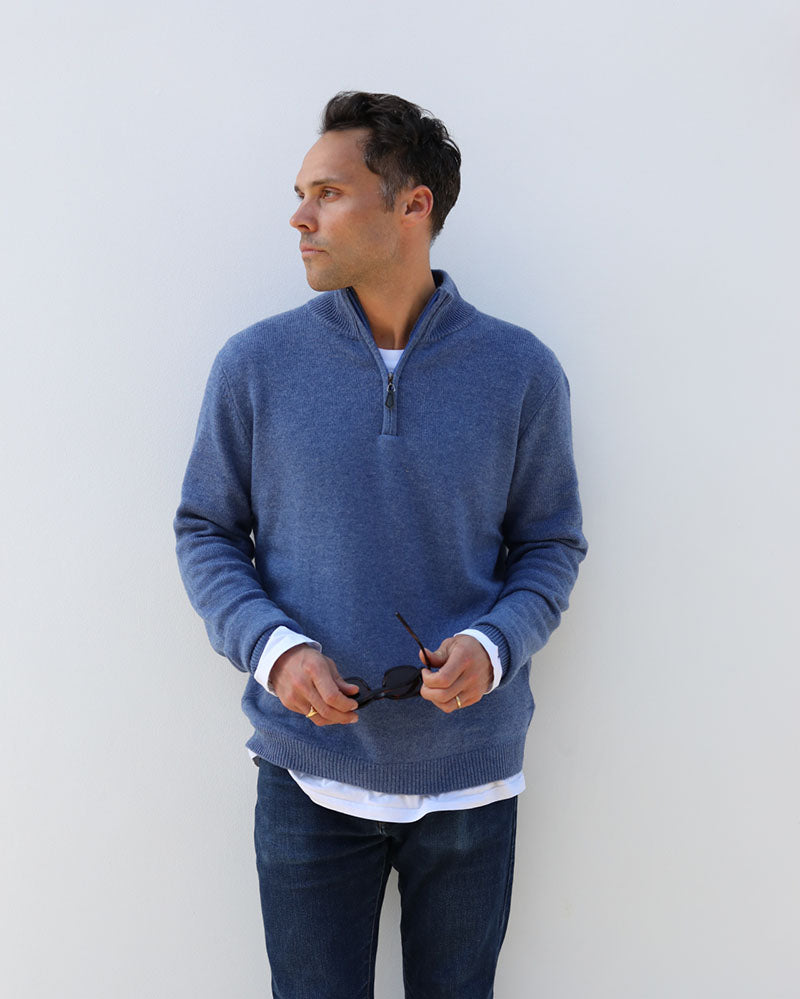 Cashmere-Merino 1/4 Zip | Blue Denim