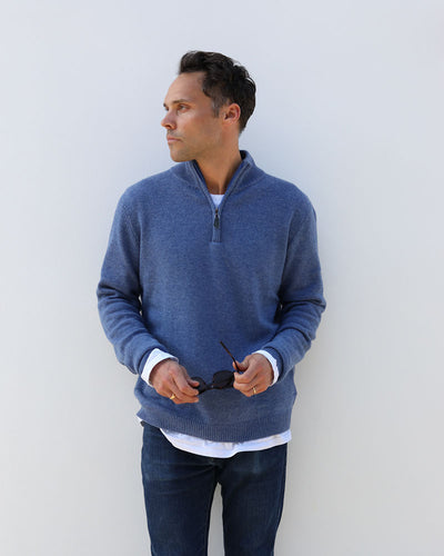 Cashmere-Merino 1/4 Zip | Blue Denim