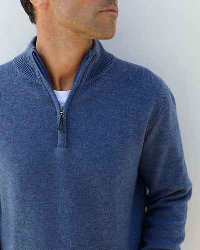 Cashmere-Merino 1/4 Zip | Blue Denim