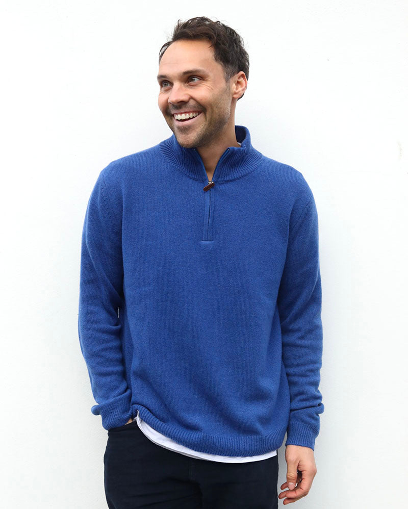 Cashmere Merino 1/4 zip | Cobalt blue