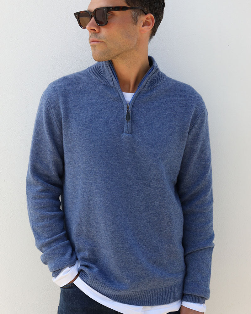 Cashmere-Merino 1/4 Zip | Blue Denim