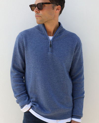 Cashmere-Merino 1/4 Zip | Blue Denim