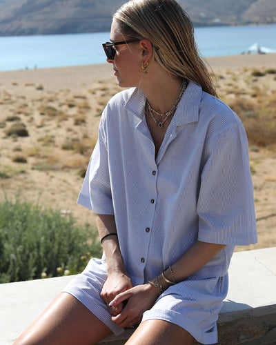 Condesa Shirt | Dove Blue Pin Stripe