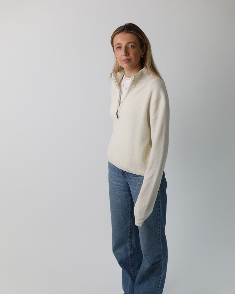Ladies Cashmere-Merino 1/4 zip | Cream
