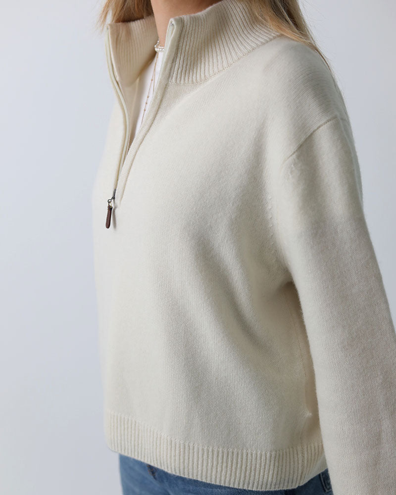 Ladies Cashmere-Merino 1/4 zip | Cream