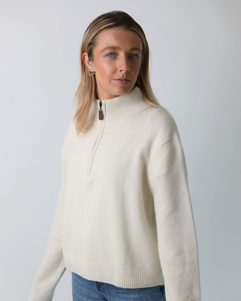 Ladies Cashmere-Merino 1/4 zip | Cream