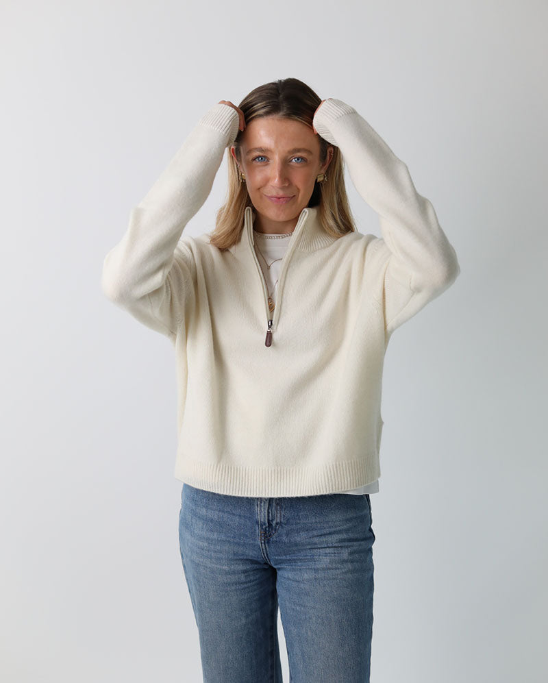 Ladies Cashmere-Merino 1/4 zip | Cream