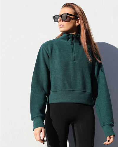 Cropped 1/4 Zip | Bottle green