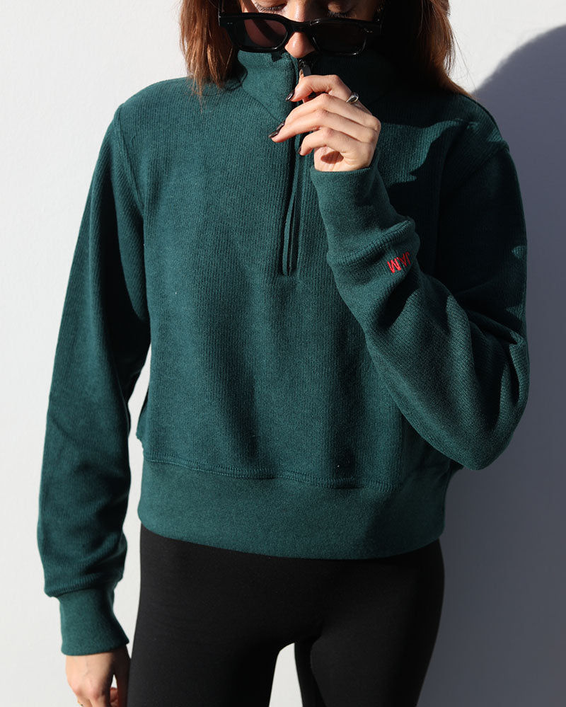 Cropped 1/4 Zip | Bottle green