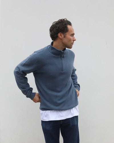 Dove Blue 1/4 zip | Merino & Cotton