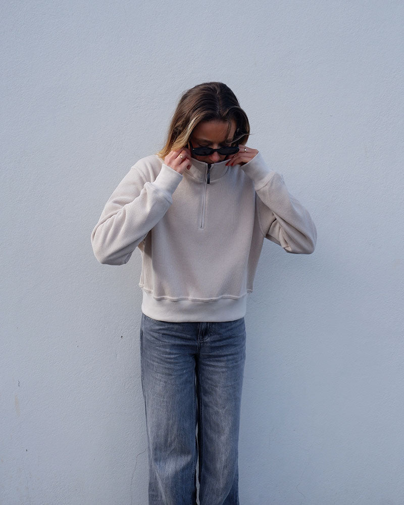 Cropped 1/4 zip | Sandstone